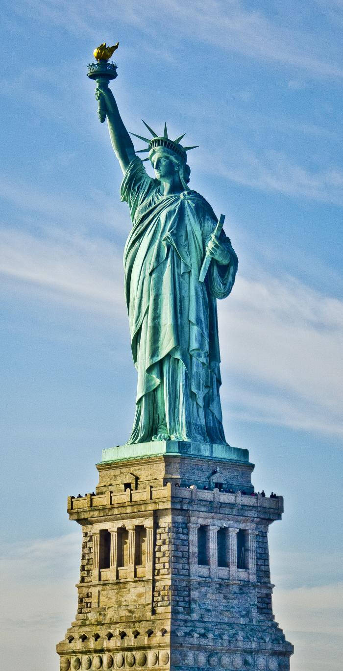 The Statue of Liberty with stone base.